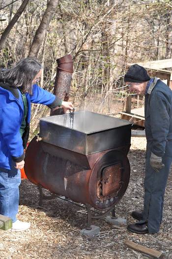 Boiling Maple Sap for Syrup Outdoors