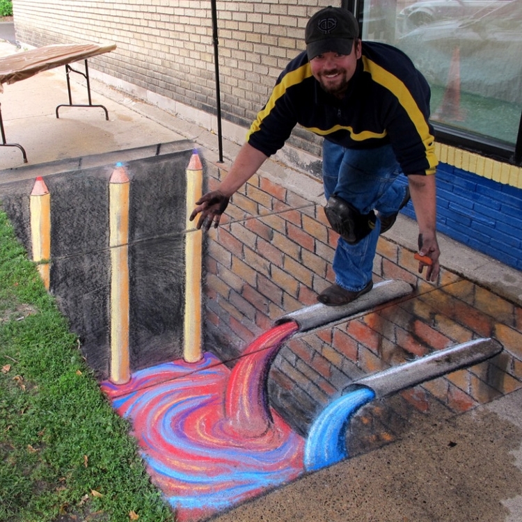 Chalk Fest Arbor Lakes Chalk Artist with Work