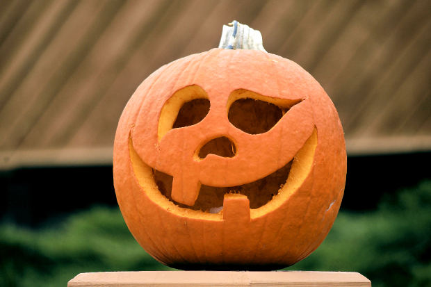 Spooky pumpkin grinning.