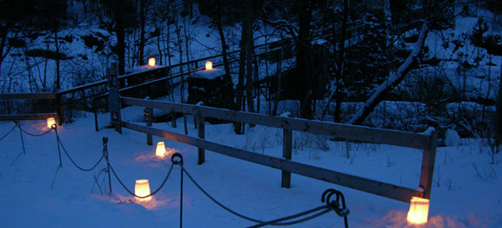 Gateway Trail with luminaries in Mahtomedi.