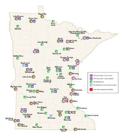 map of Minnesota state parks with loaner equipment