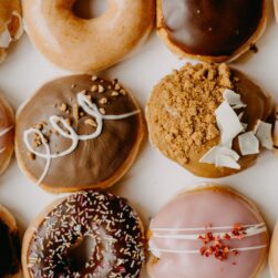 variety of donuts on a white background