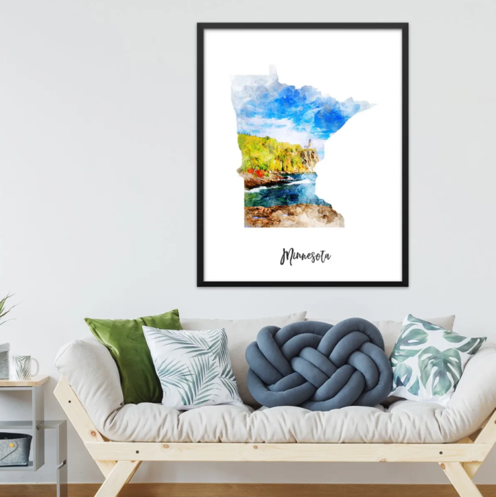 Minnesota map watercolor poster