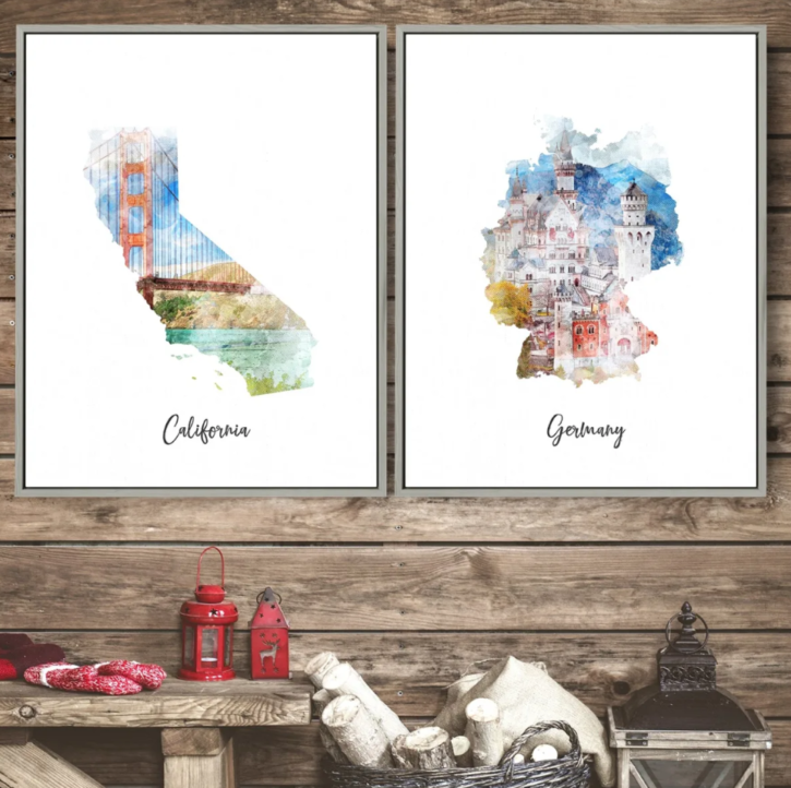 watercolor map posters