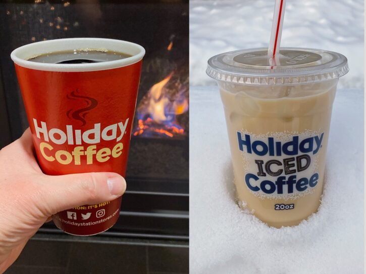 Holiday hot coffee iced coffee