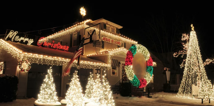 a house decorated with christmas lights.