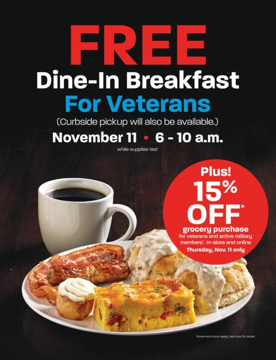 HyVee Free Veterans Day Breakfast (DineIn or Curbside Pickup