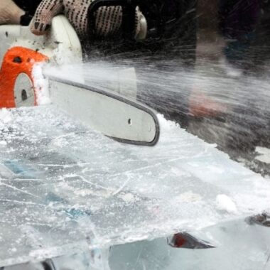ice sculpture with chainsaw