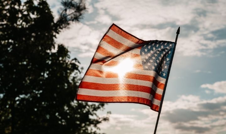 American Flag Blowing in Wind