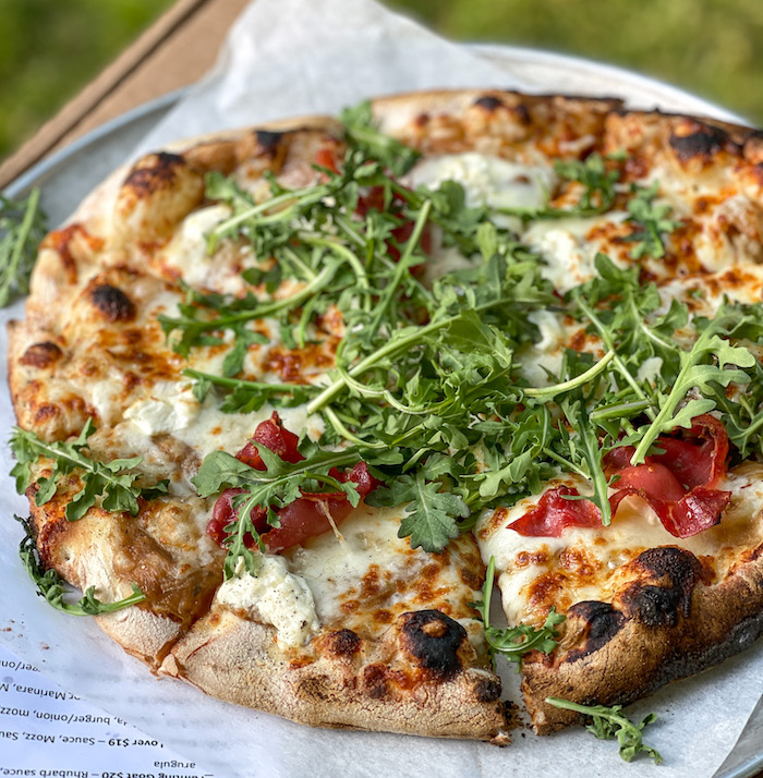 wood fired pizza with goat cheese