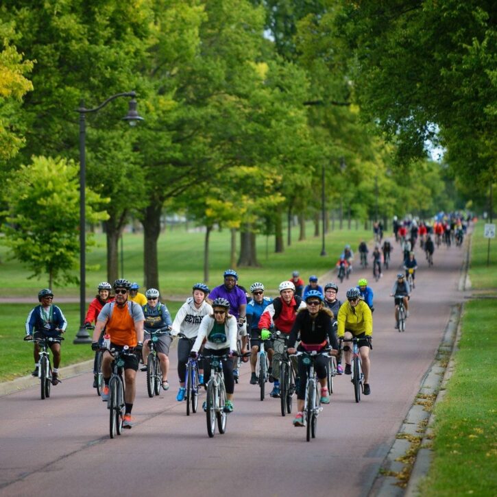 bicyclists in a park