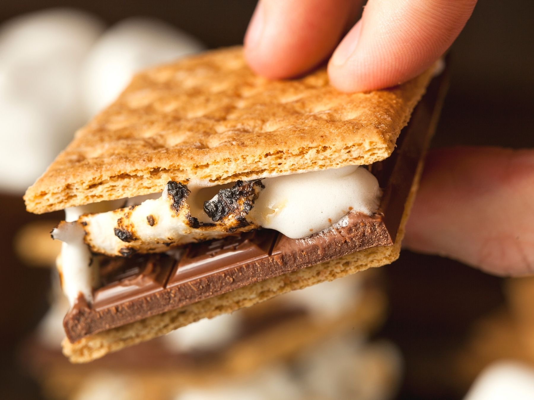 Up close picture of a s'more. 