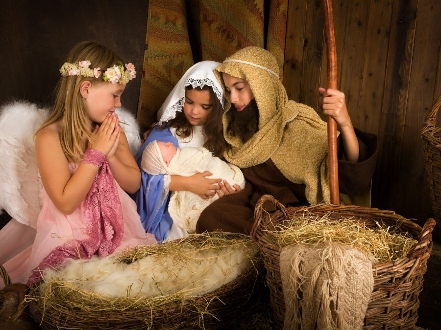 Children in a Live Nativity Scene.