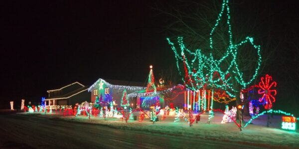 a house decorated with christmas lights.