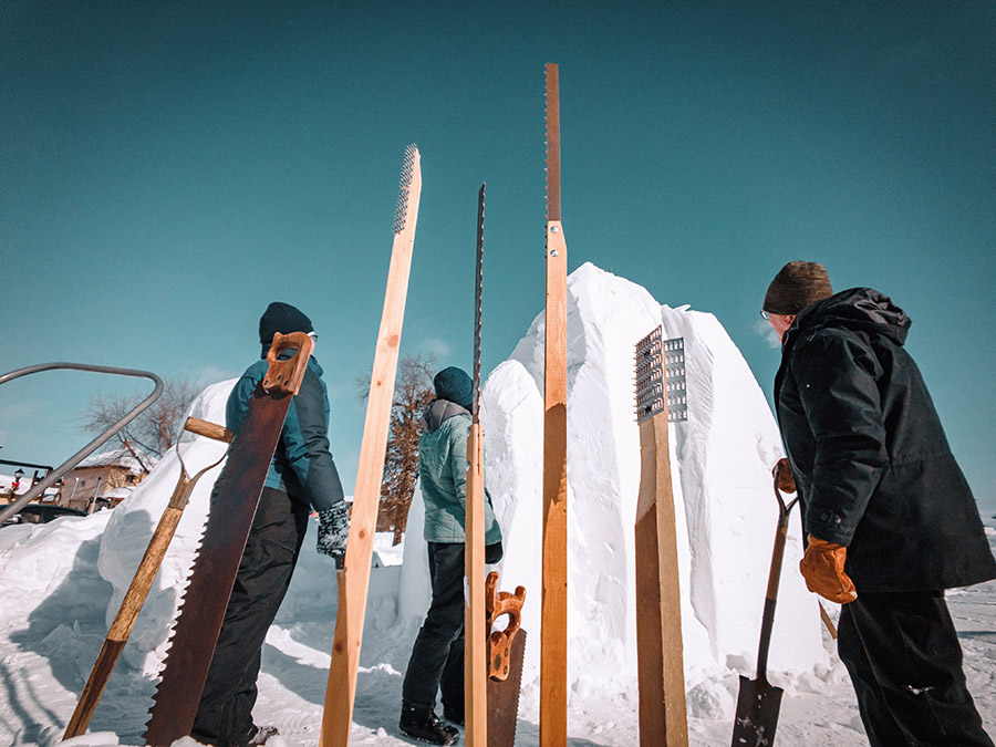 snow sculpting.