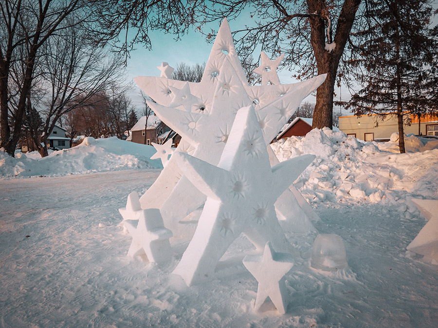 snow star sculpted from snow. 