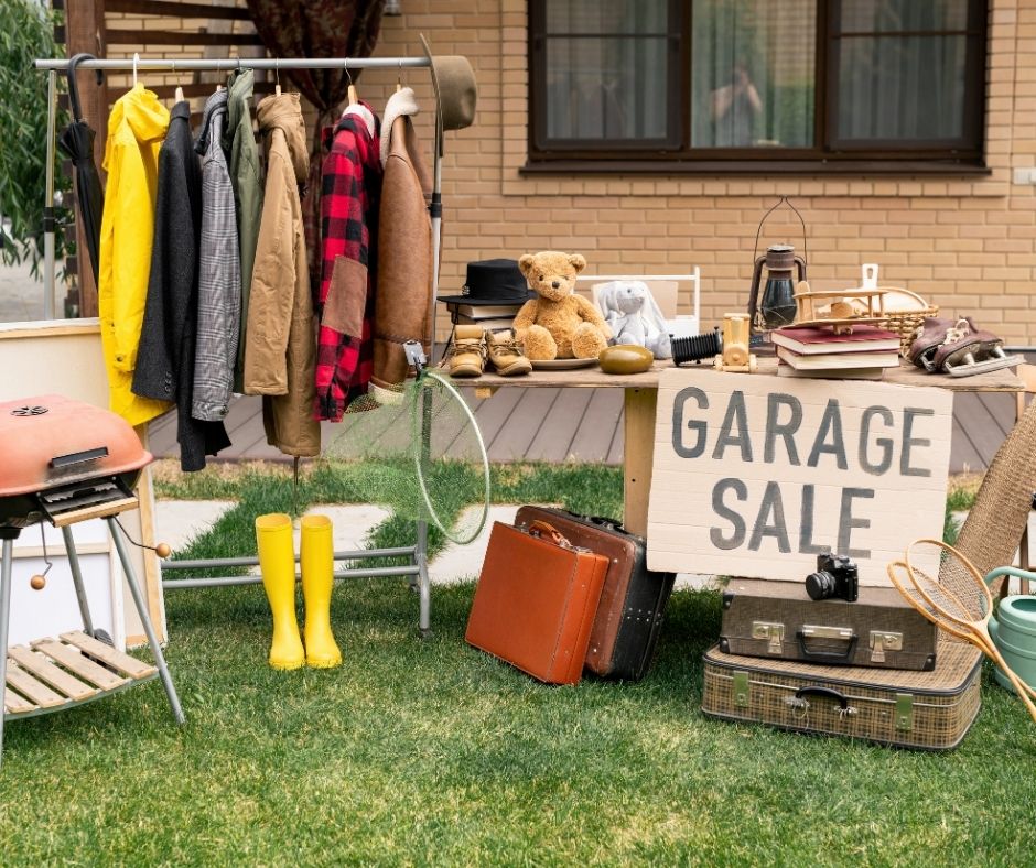 Garage Sale Tables and Clothing Rack