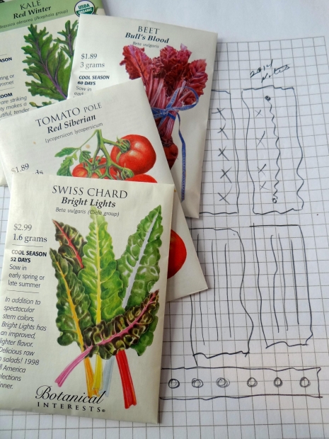 Vegetable Seed Packets and Gardening Planning Map