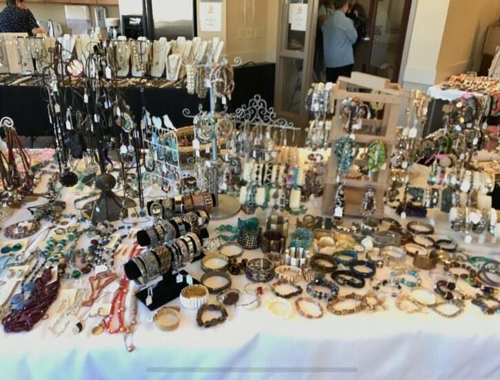 Jewelry displayed on a table.