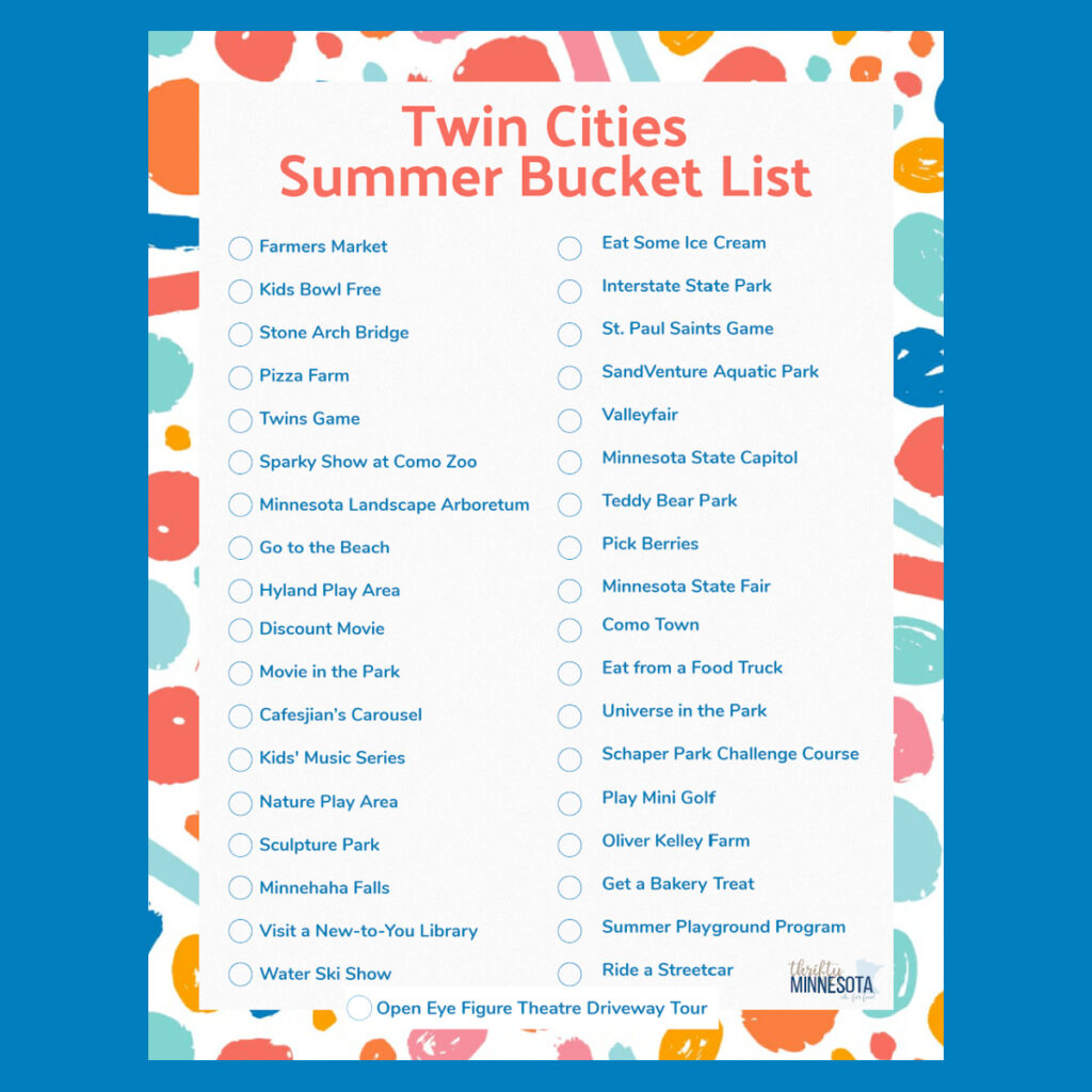 Free Printable Twin Cities Summer Bucket List from Thrifty Minnesota