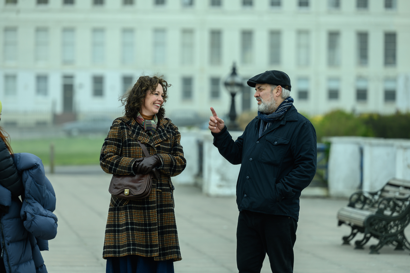 Olivia Colman and Sam Mendes on set of the film EMPIRE OF LIGHT. Photo by Parisa Taghizadeh, Courtesy of Searchlight Pictures. © 2022 20th Century Studios All Rights Reserved.