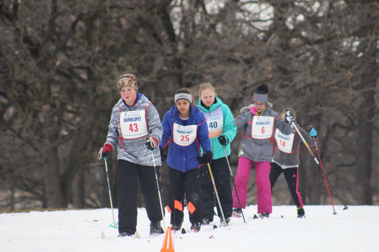 children cross country skiing