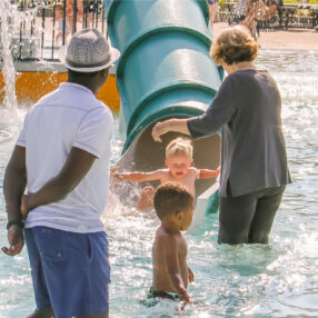 Seniors with Grandkids at Bunker Beach Water Park.