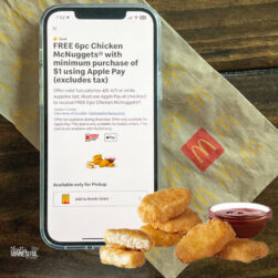 mcdonalds free 6 piece chicken mcnuggets with apple pay