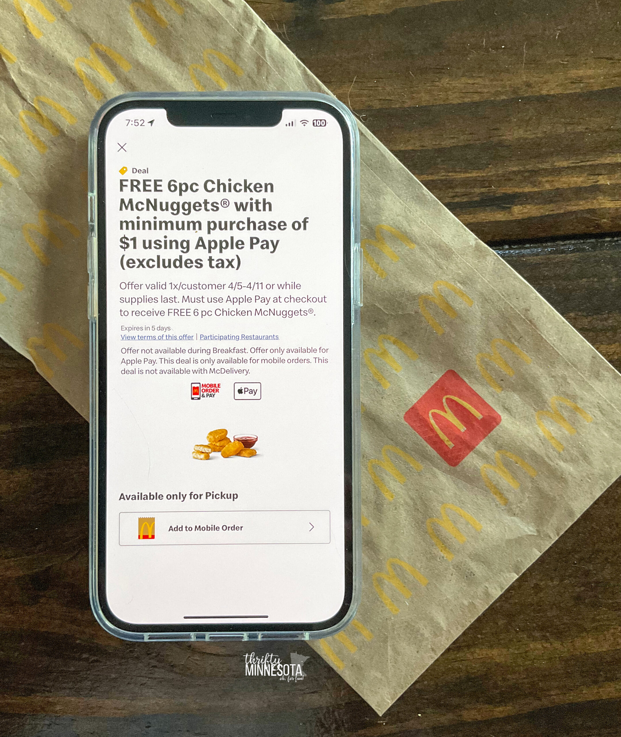 Get FREE McDonald's 6-Piece Chicken McNuggets with $1 Apple Pay Purchase -  Thrifty Minnesota