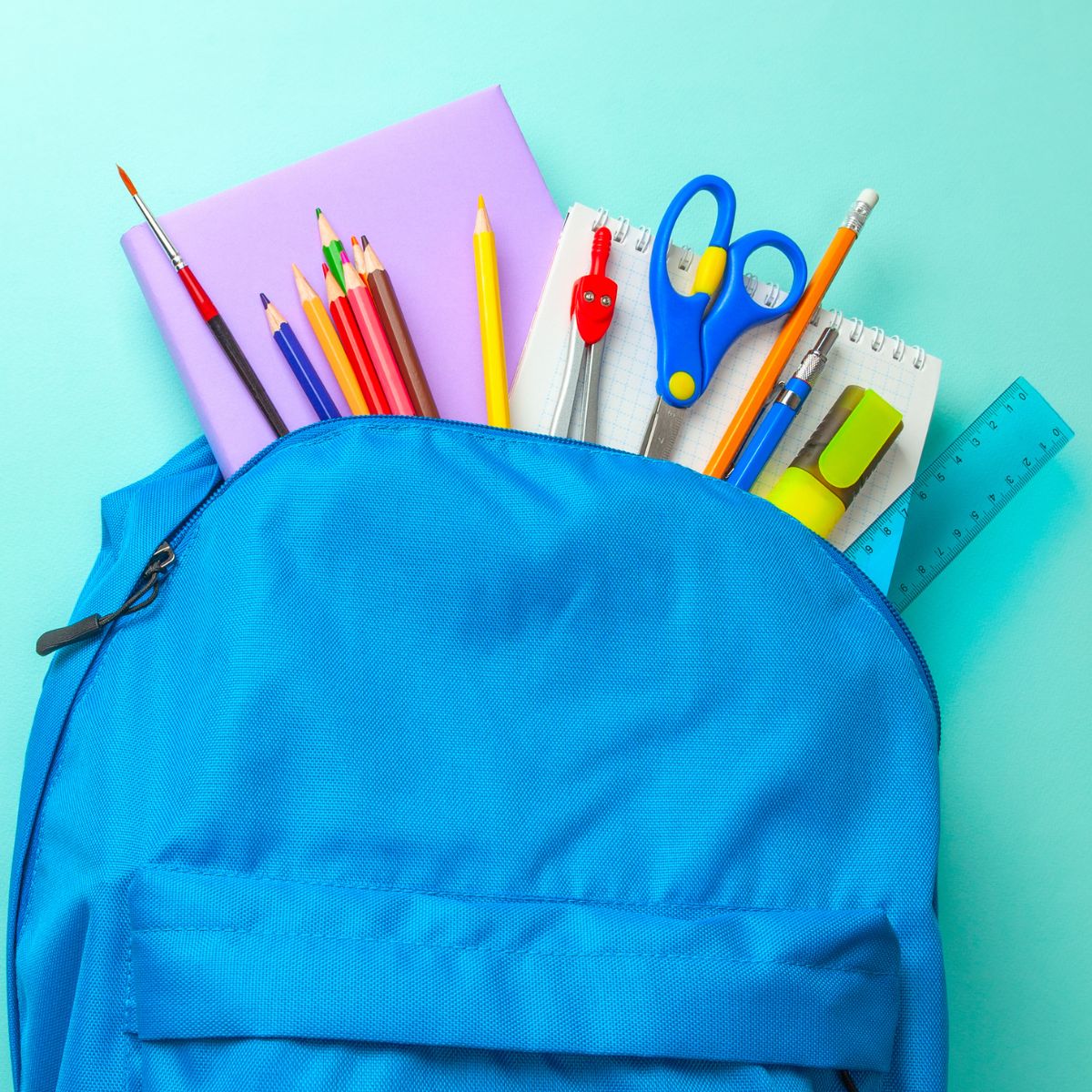 backpack filled with school supplies