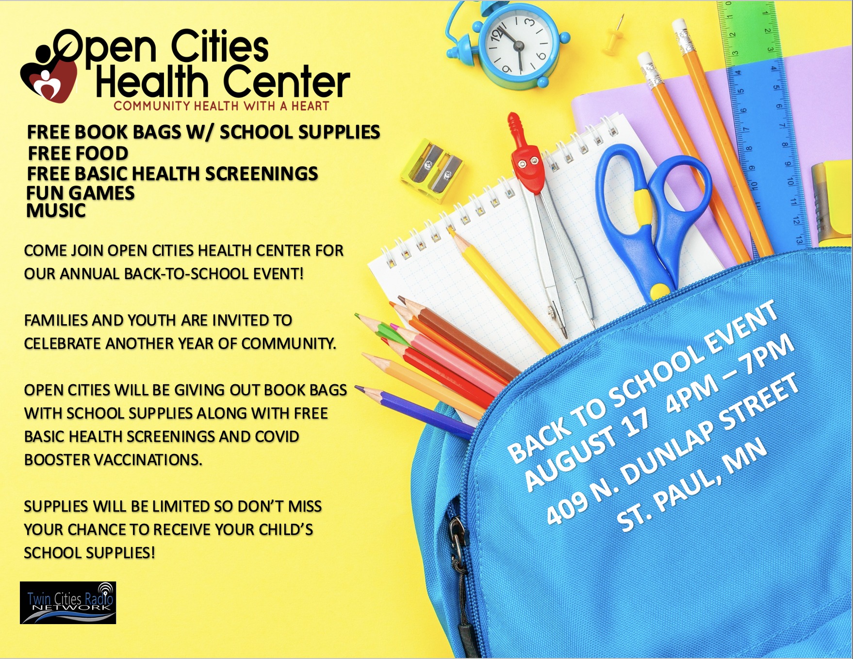 open cities free school supplies event