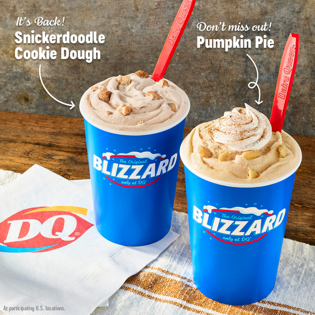 DQ Pumpkin Pie and Snickerdoodle Cookie Dough Blizzards.