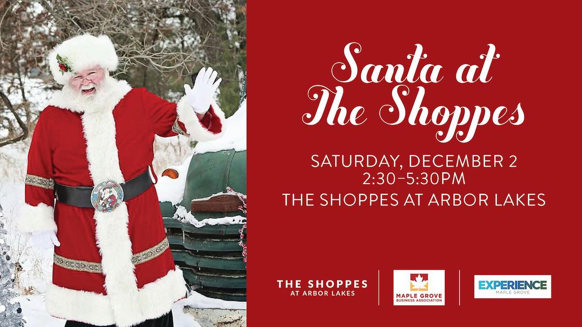 Santa at the Shoppes banner featuring Santa and text.