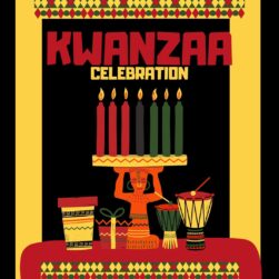 Kwanzaa celebration image with person holding candles.