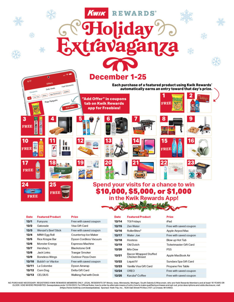 KwikTrip Holiday Extravaganza Get Free Food and Enter to Win Prizes