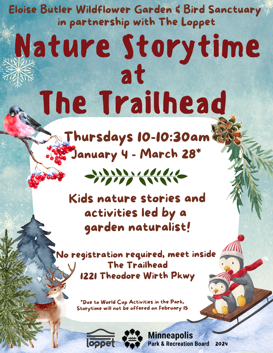 Nature Storytime poster with details for events. 