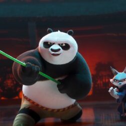KUNG FU PANDA movie still with panda and fox.