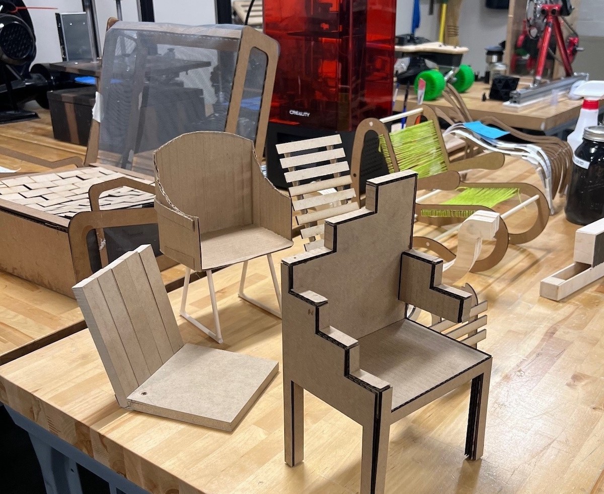 Cardboard chair creations. 