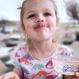 Kid eating Culver's custard.