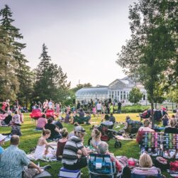 Outdoor shot of people enjoying groovin in the garden at Como.