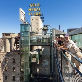 Mill City Museum with people.