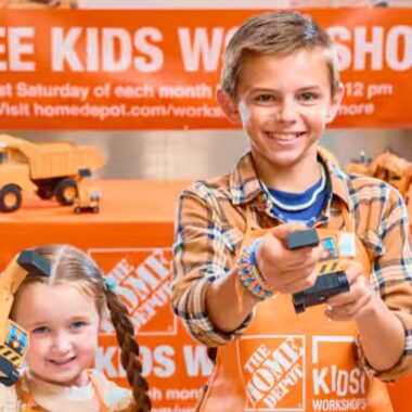 Kids with Excavator Home Depot craft.