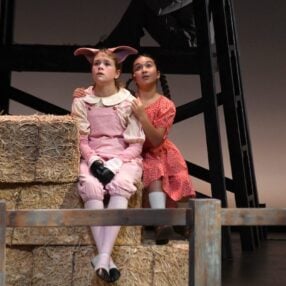Charlotte's Web actors on stage.