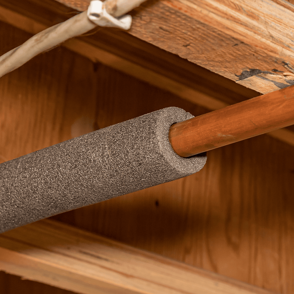 copper pipes with foam insulation tubes.