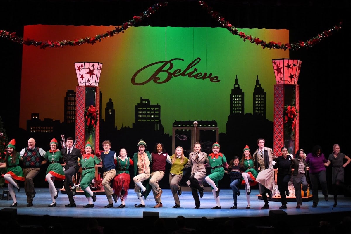 Actors on stage during Elf the musical jr.