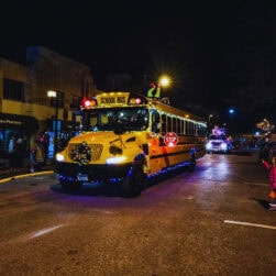 School bus with Christmas lights in the Willmar Holidaze Parade.