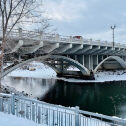 Anoka Rum River Bridge in winter.
