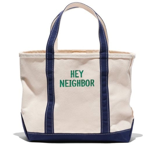 LL Bean Hey Neighbor Grand Opening Boat and Tote bag.