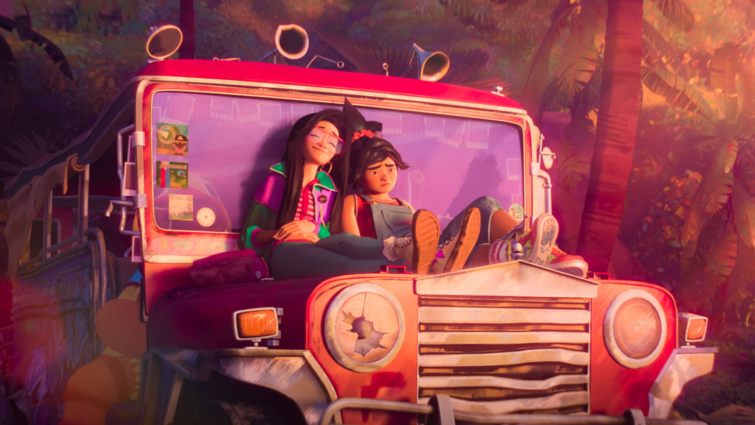 Forgotten Island Movie Jo and Raissa on Jeep.