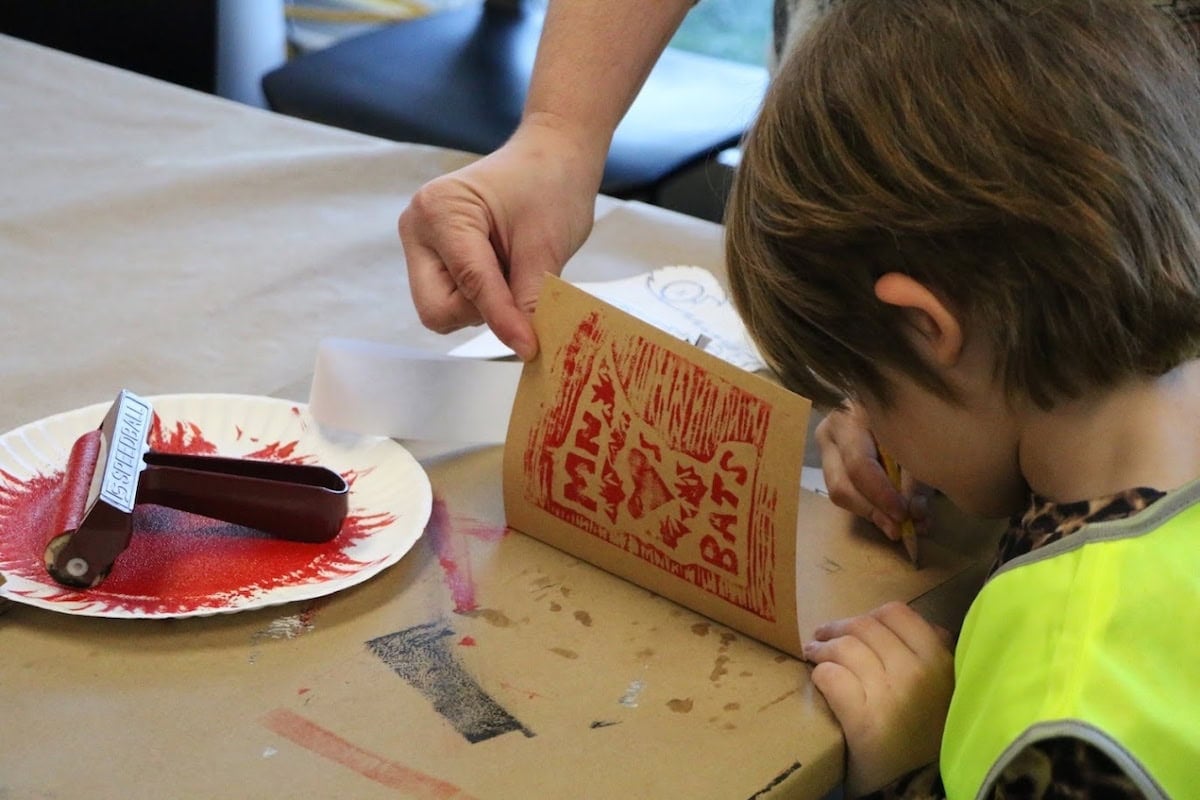 Printing activity for kids at MN Bat Festival.